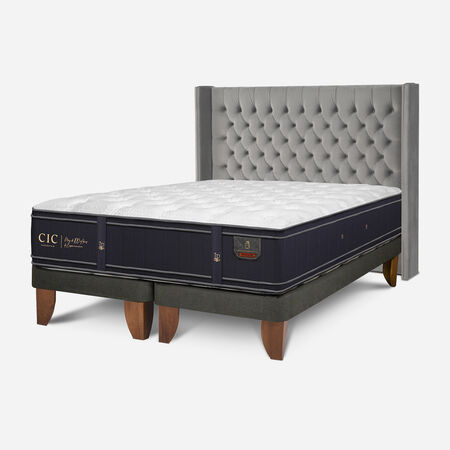 Cama Europea 2 Plazas Grand Premium Base Dividida + Respaldo Sesia