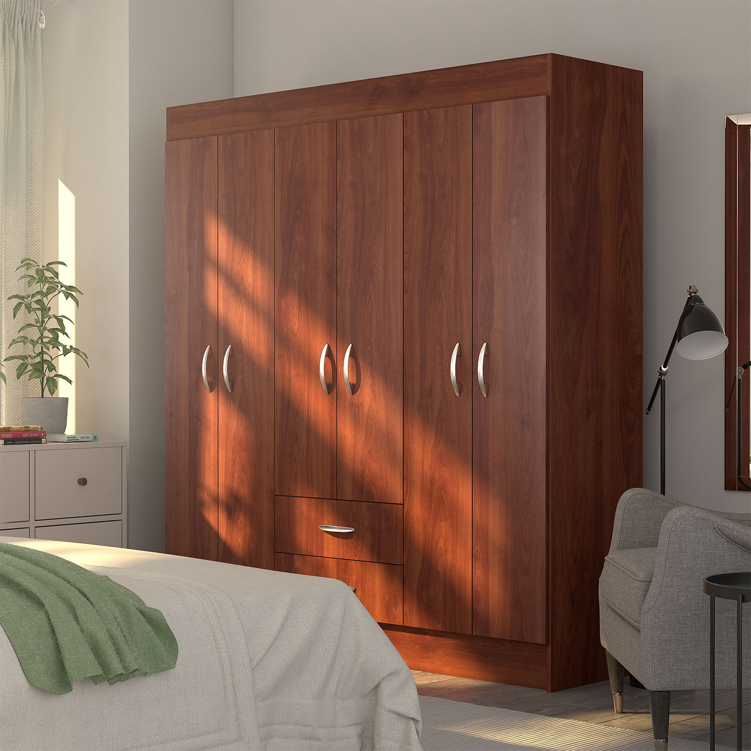 Cl&oacute;set 6 Puertas 2 Cajones Cerezo