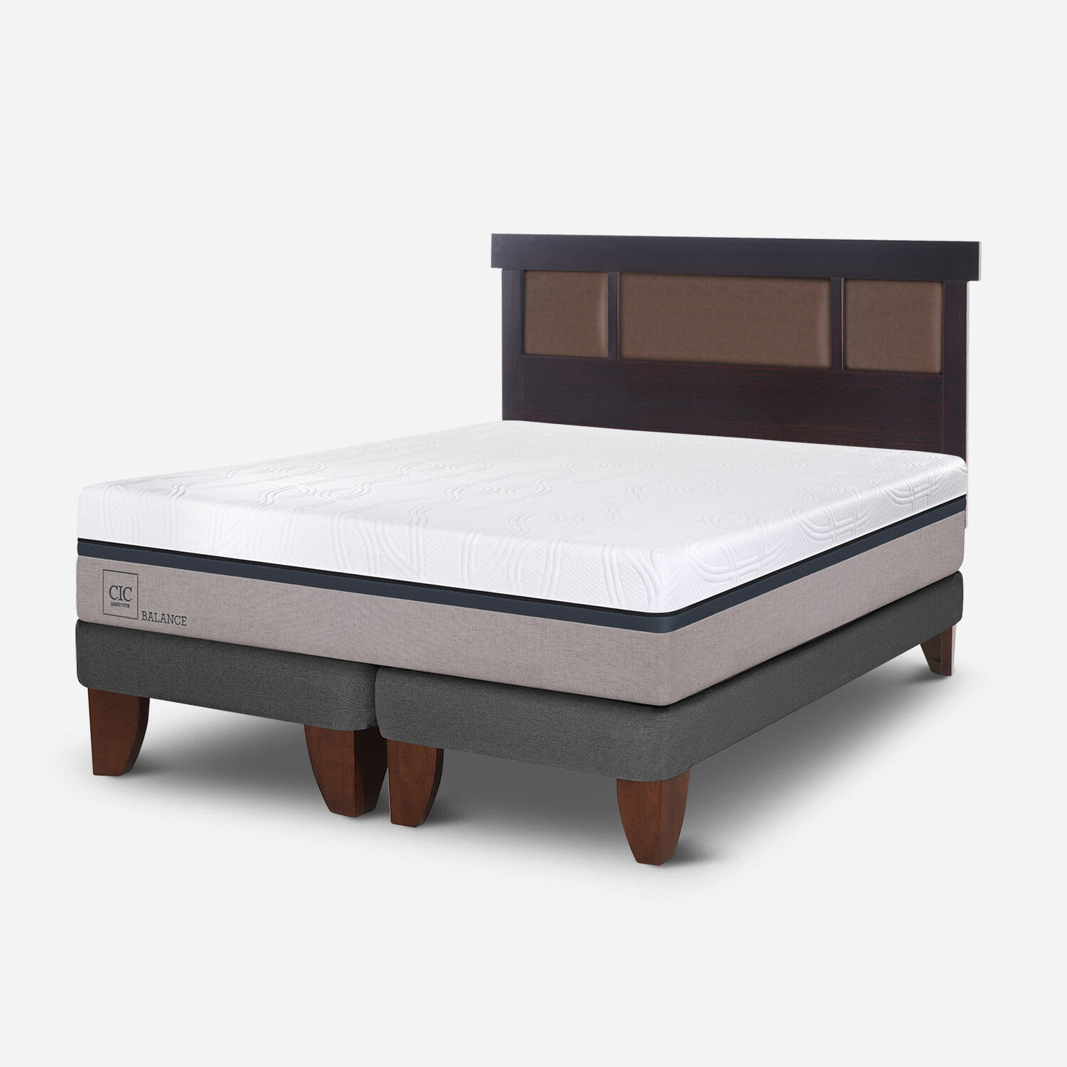 Cama Europea 2 Plazas Balance Base Dividida + Respaldo Dublín Chocolate