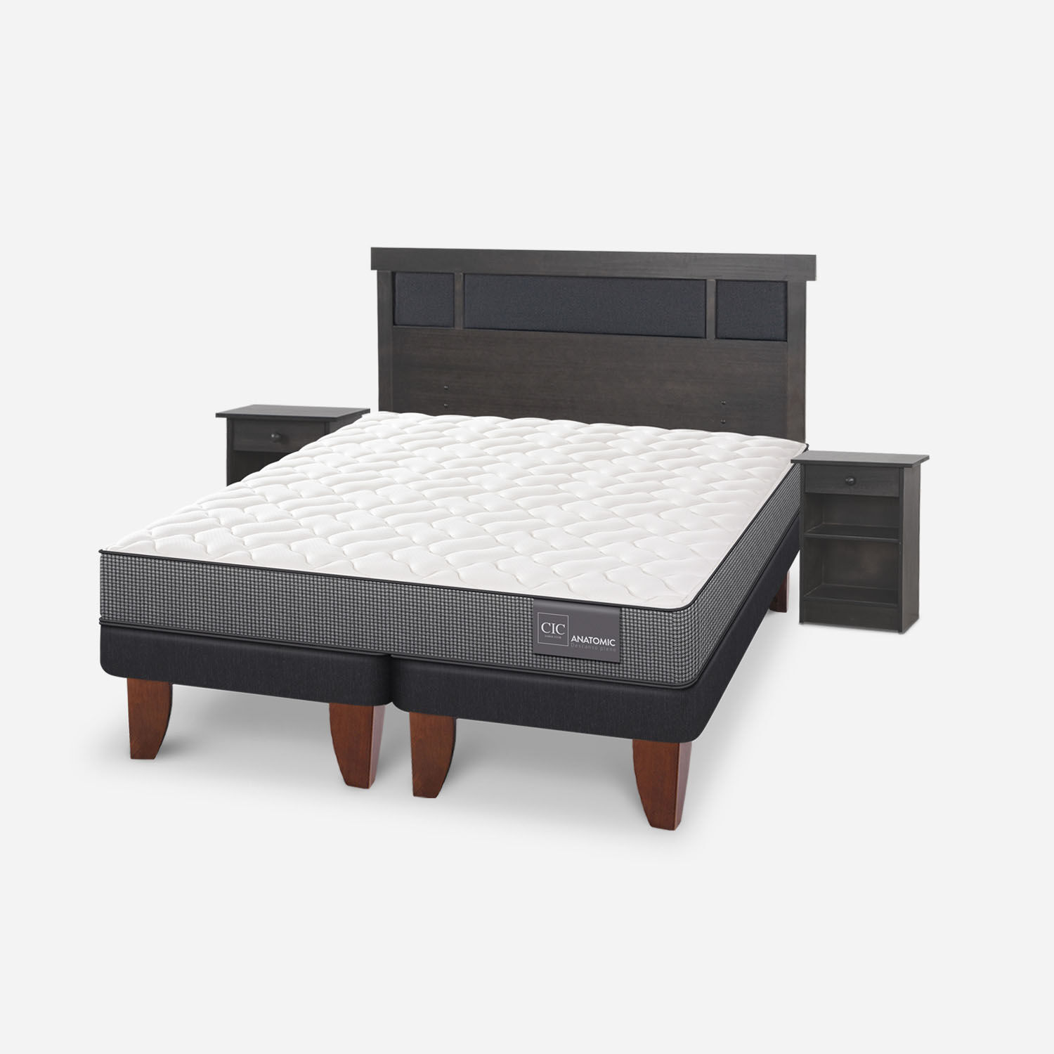 Cama Europea 2 Plazas Anatomic Base Dividida + Set Dubl&iacute;n Gris