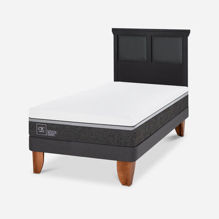 Cama Europea 1,5 Plazas Ortopedic Advance + Respaldo Torino Negro