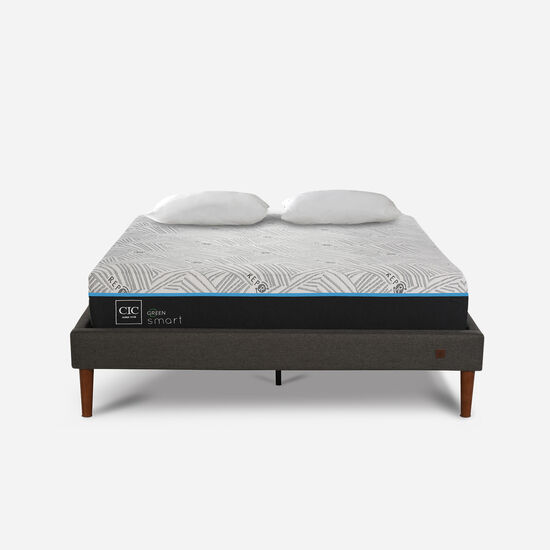 Cama Europea Curve 2 Plazas Smart Green + Almohadas
