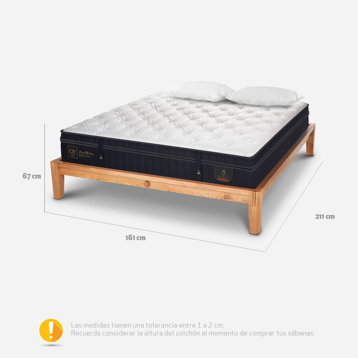 Cama Oak 2 Plazas Super Premium + Almohadas Viscoelásticas