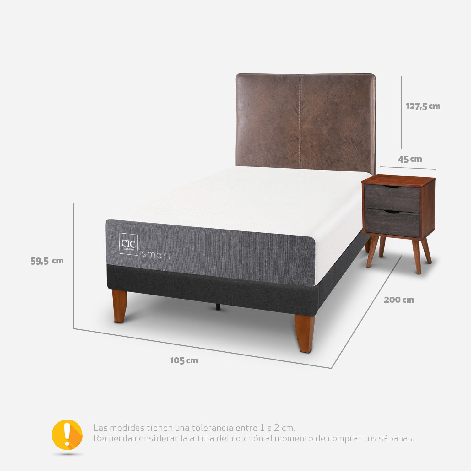 Cama Europea Curve 1,5 Plazas Smart + Set Baker