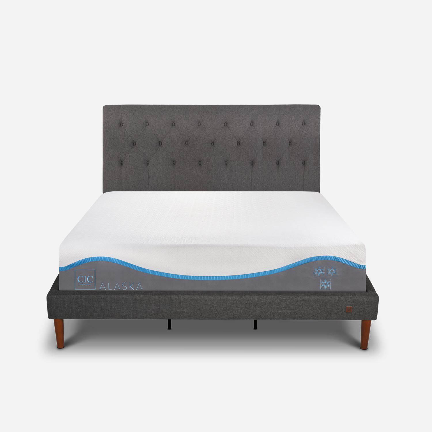 Cama Europea Curve King Alaska + Respaldo Kavery 