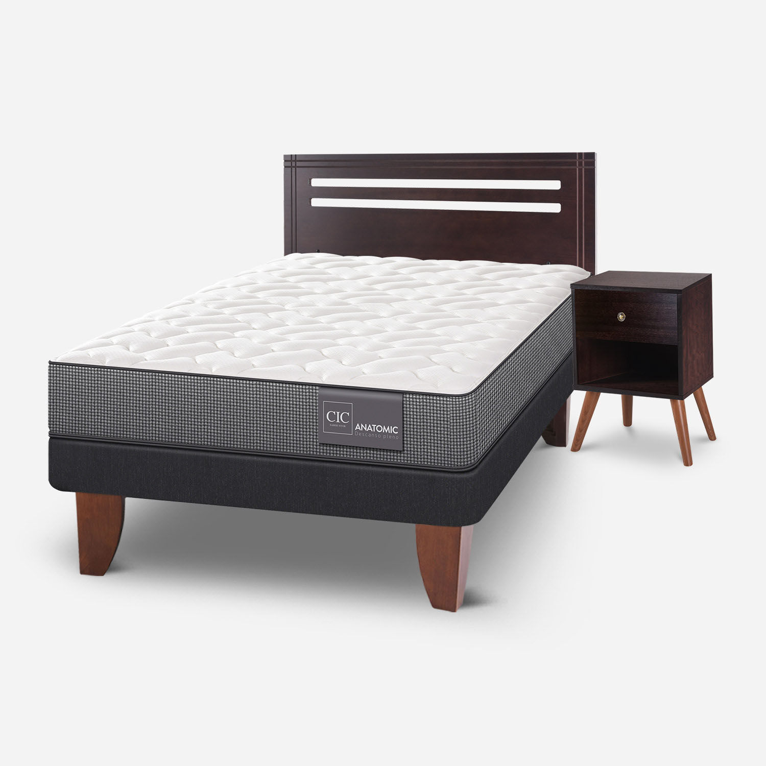 Cama Europea 1,5 Plazas Anatomic + Set M&uacute;nich Chocolate