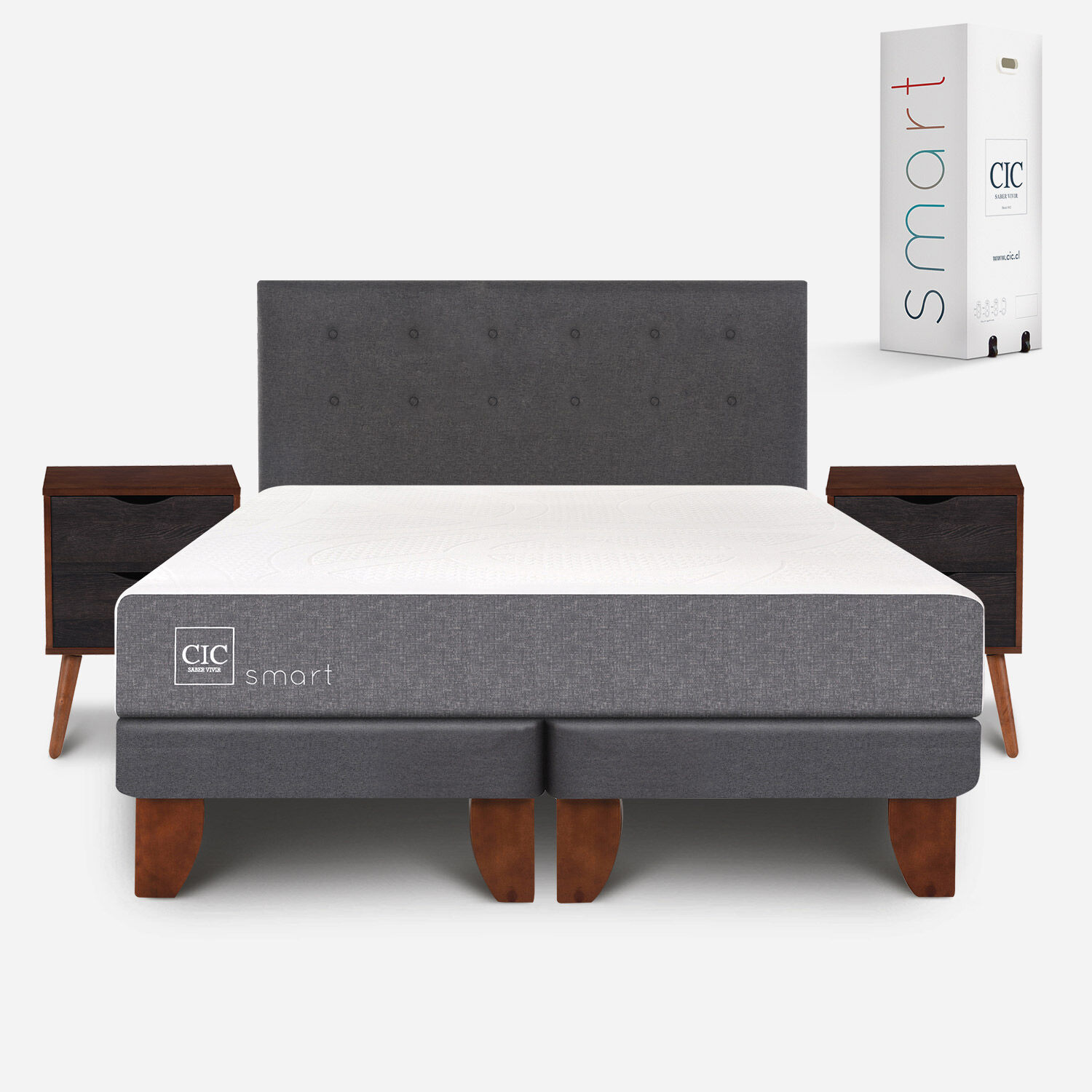 Cama Europea 2 Plazas Smart Base Dividida + Set Éufrates