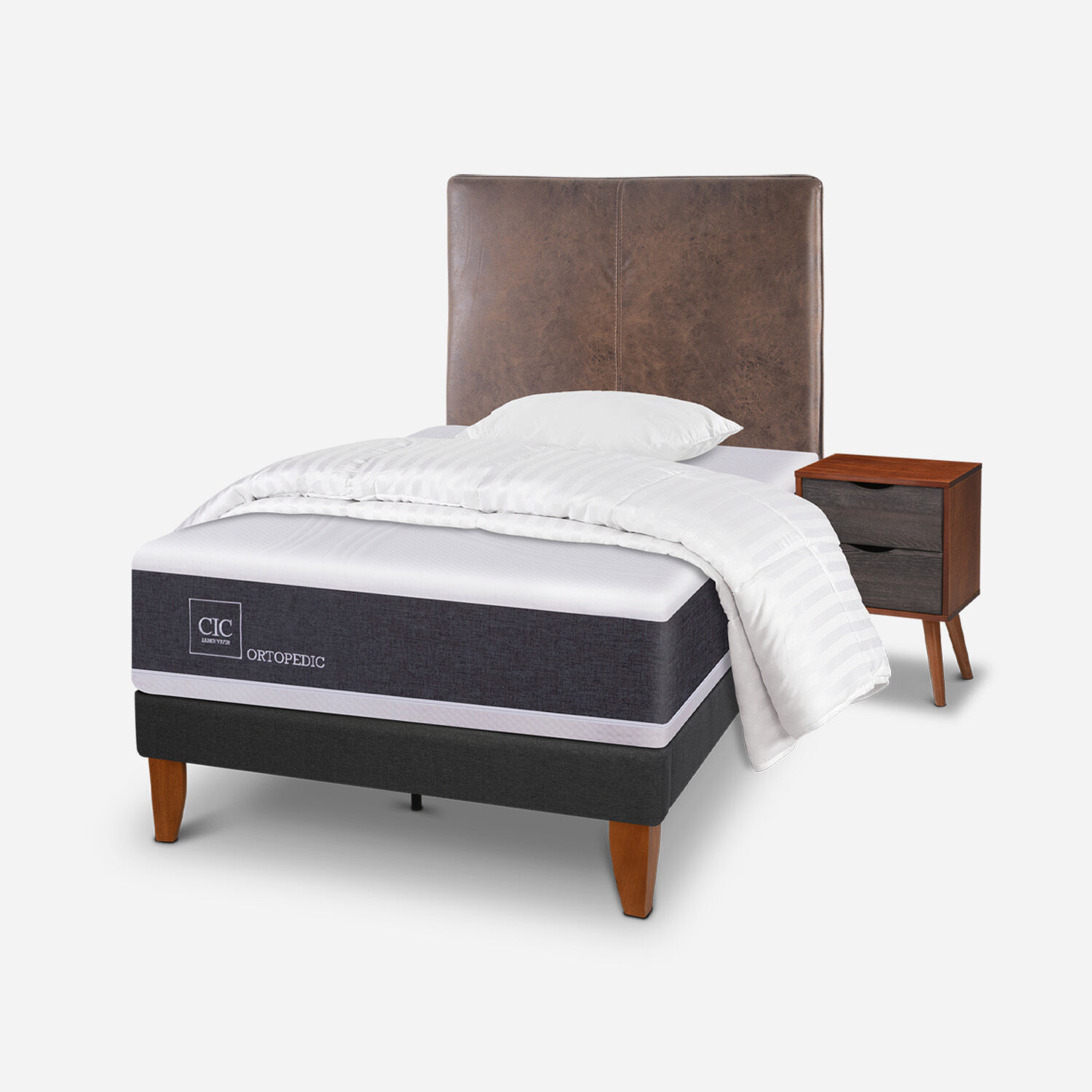 Cama Europea Curve 1,5 Plazas Ortopedic + Set Baker + Almohada + Plum&oacute;n