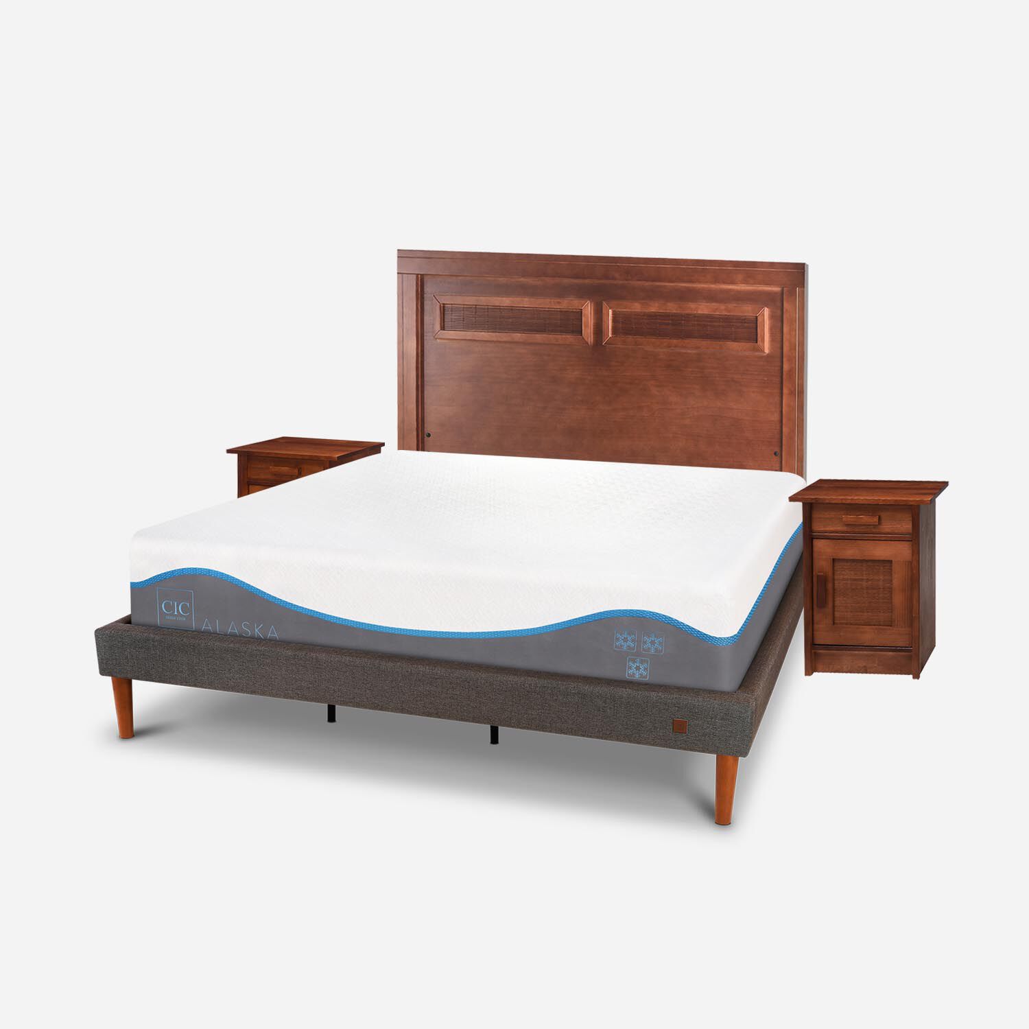 Cama Europea Curve King Alaska + Set Mil&aacute;n Caramel