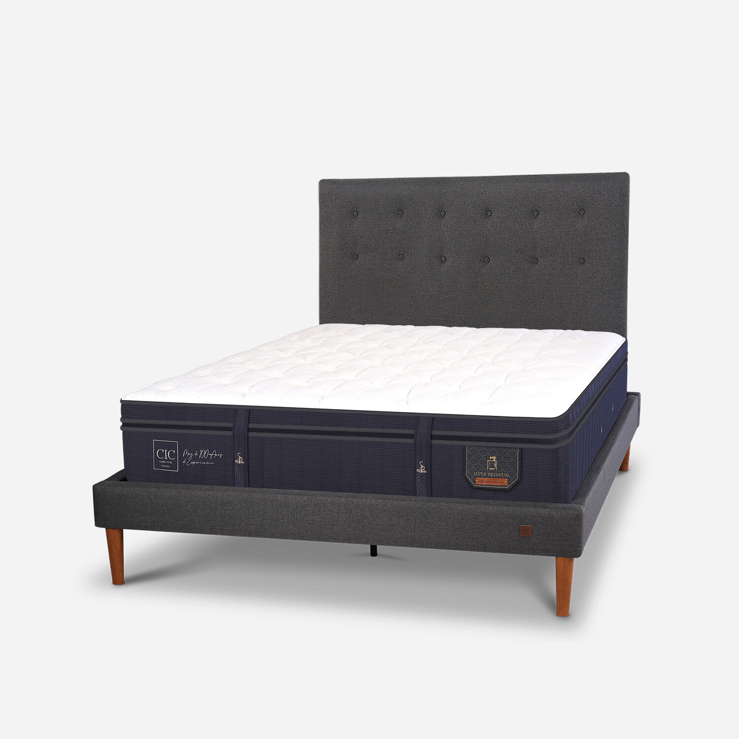 Cama Europea Curve 2 Plazas Super Premium + Respaldo &Eacute;ufrates