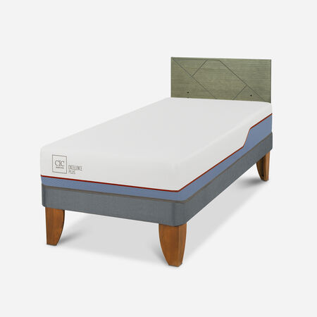 Cama Europea 1,5 Plazas Excellence Plus + Respaldo Villarrica Olivo
