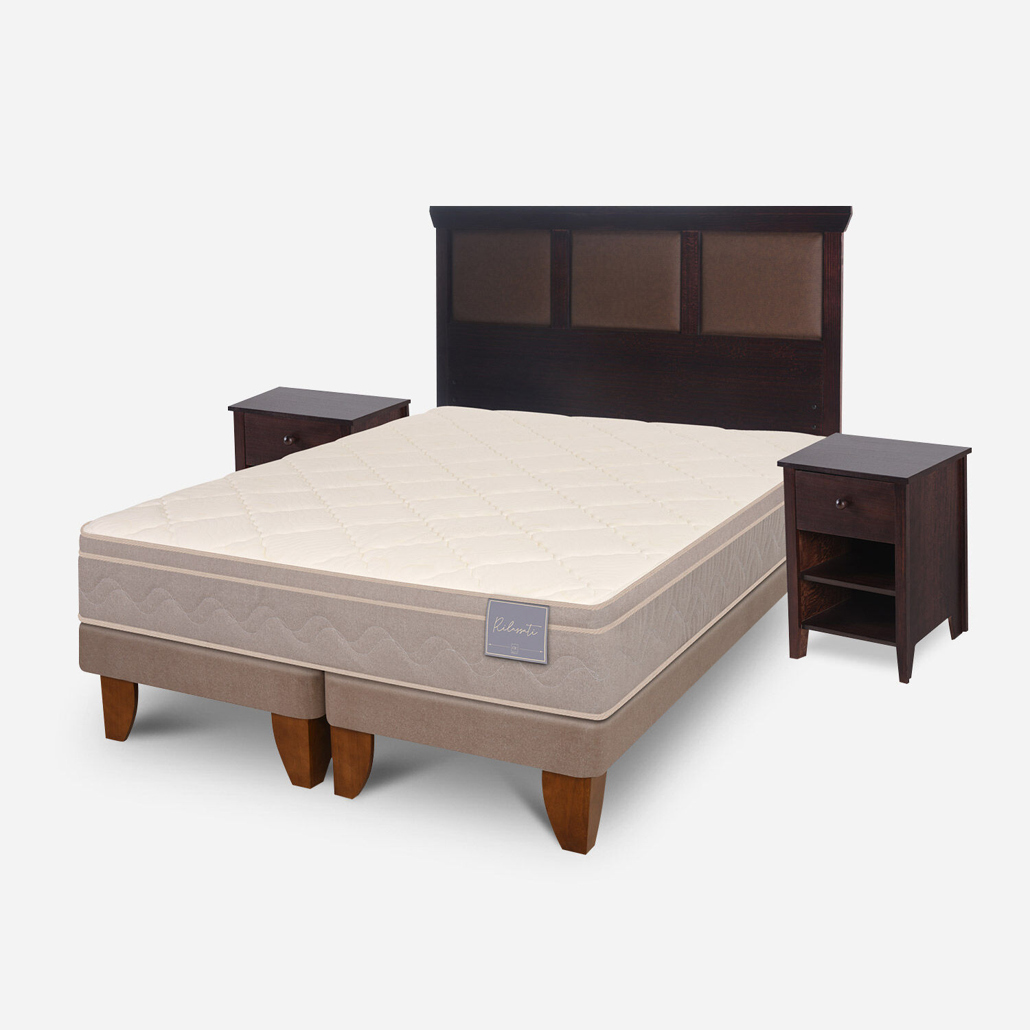 Cama Europea 2 Plazas Rilassati Base Dividida + Set Torino Chocolate