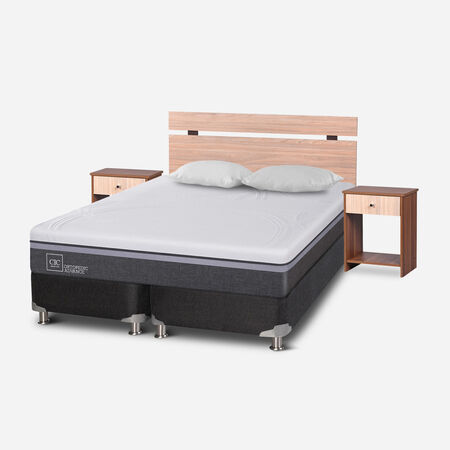 Box Spring 2 Plazas Ortopedic Advance Base Dividida 5 Zonas + Almohadas + Set Olmo