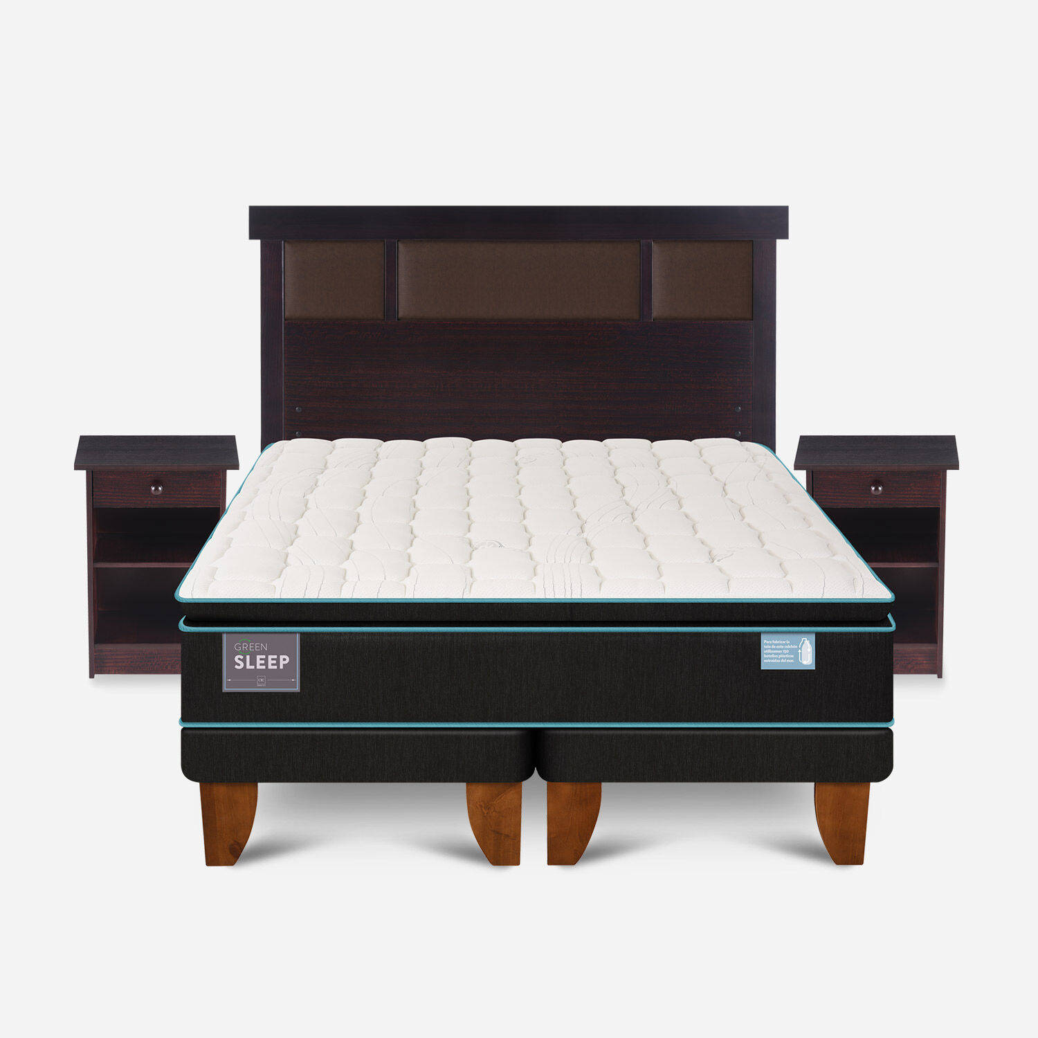Cama Europea 2 Plazas Green Sleep Base Dividida + Set Dublín Choc