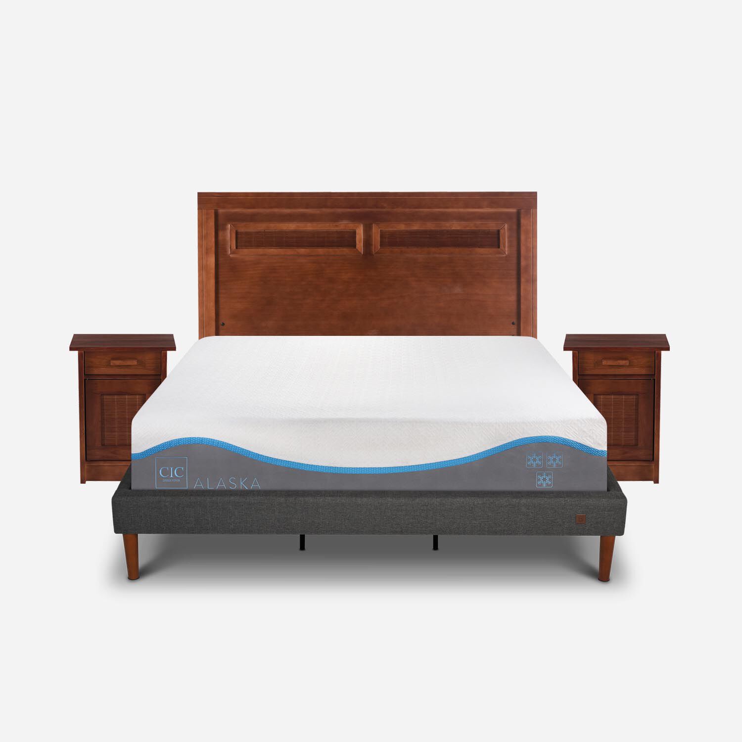 Cama Europea Curve King Alaska + Set Mil&aacute;n Caramel