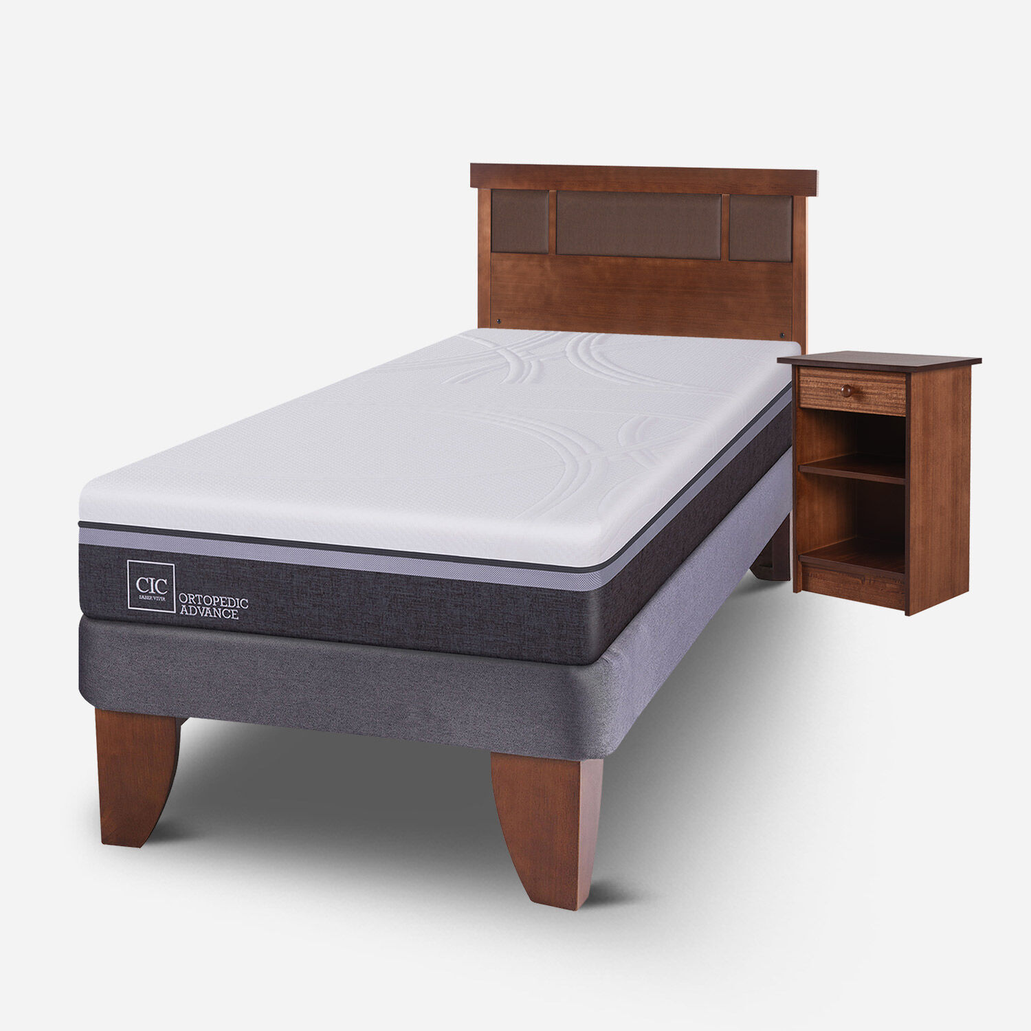 Cama Europea 1,5 Plazas Ortopedic Advance + Set Dublín Caramel