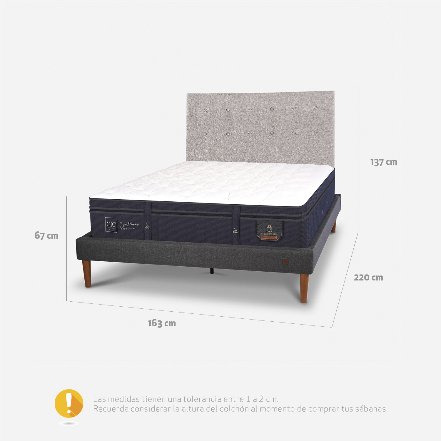 Cama Europea Curve 2 Plazas Super Premium + Respaldo Tigris