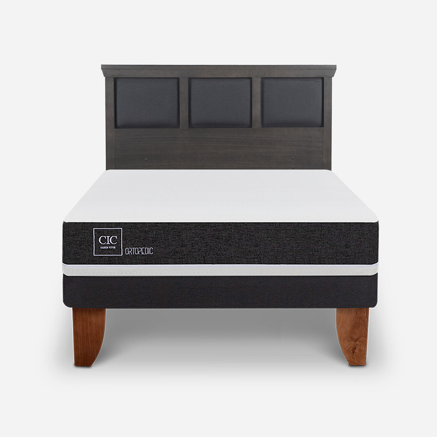 Cama Europea 2 Plazas Ortopedic Base Normal + RespaldoTorino Gris