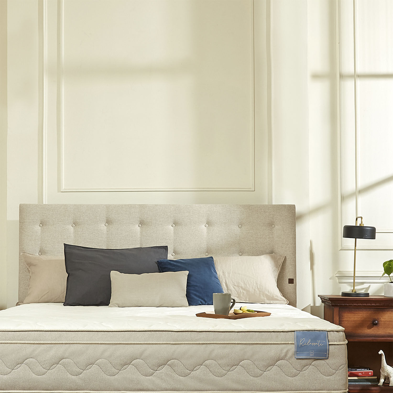 Cama Europea Curve 2 Plazas Rilassati + Set Torino Caramel