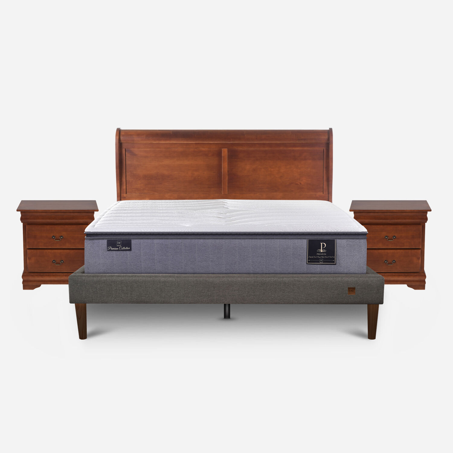 Cama Europea Curve 2 Plazas Premium + Set Mir&oacute; Caramel