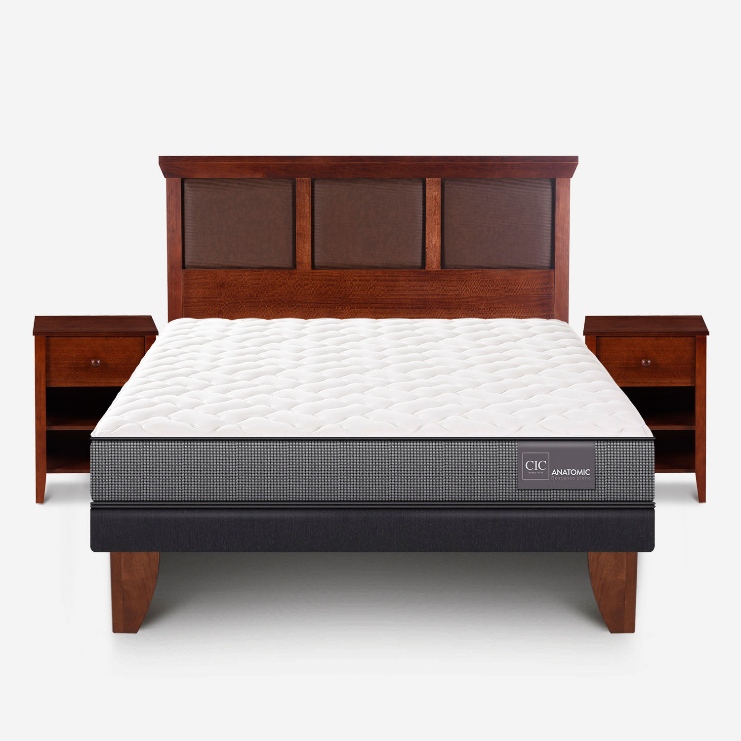 Cama Europea 2 Plazas Anatomic Base Normal + Set Torino Caramel