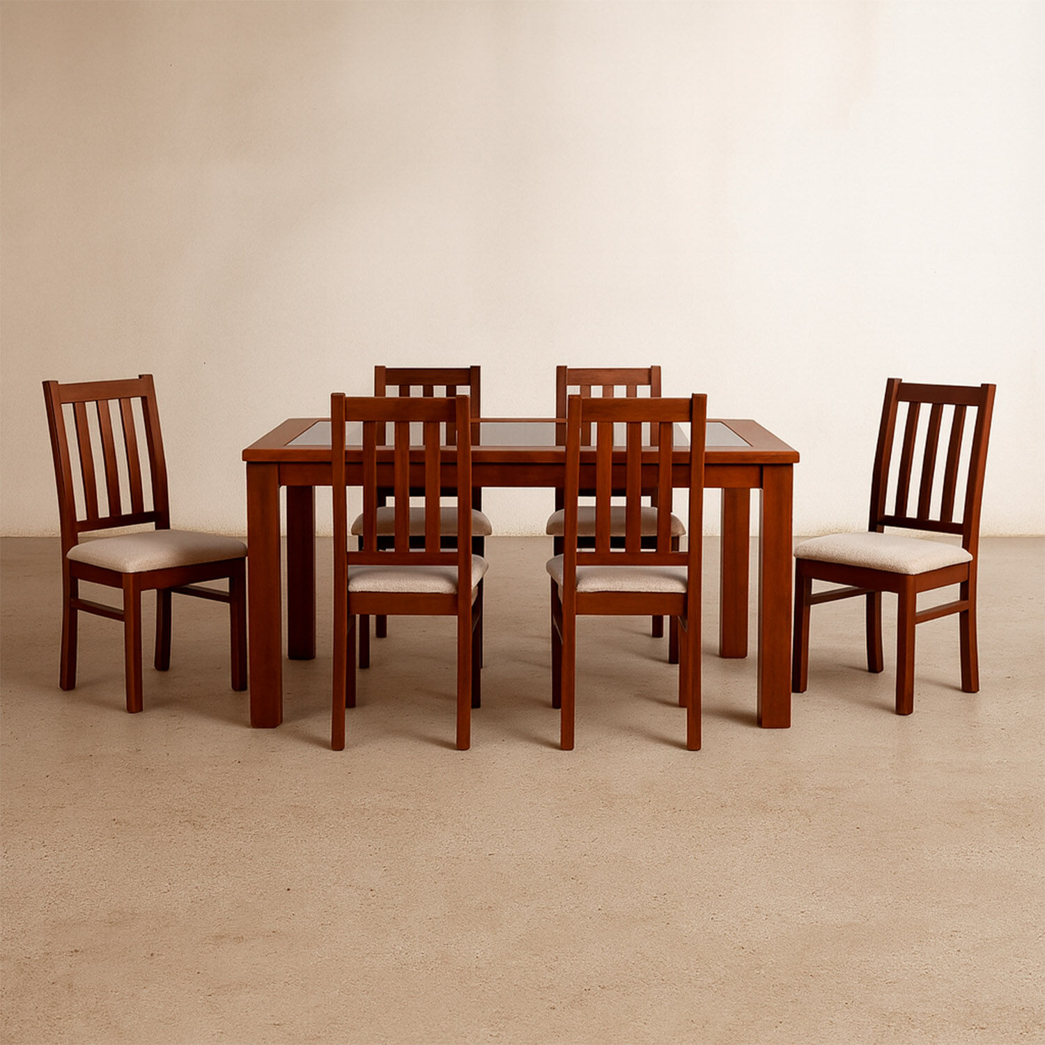 Comedor de Vidrio 6 Sillas Ñuble Caramelo - Beige