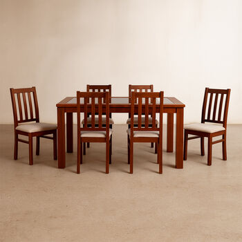 Comedor de Vidrio 6 Sillas Ñuble Caramelo - Beige