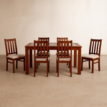 Comedor de Vidrio 6 Sillas Ñuble Caramelo - Beige
