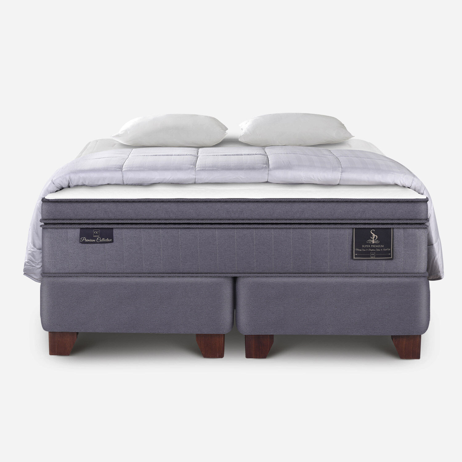 Box Spring King Super Premium + Almohadas + Plum&oacute;n