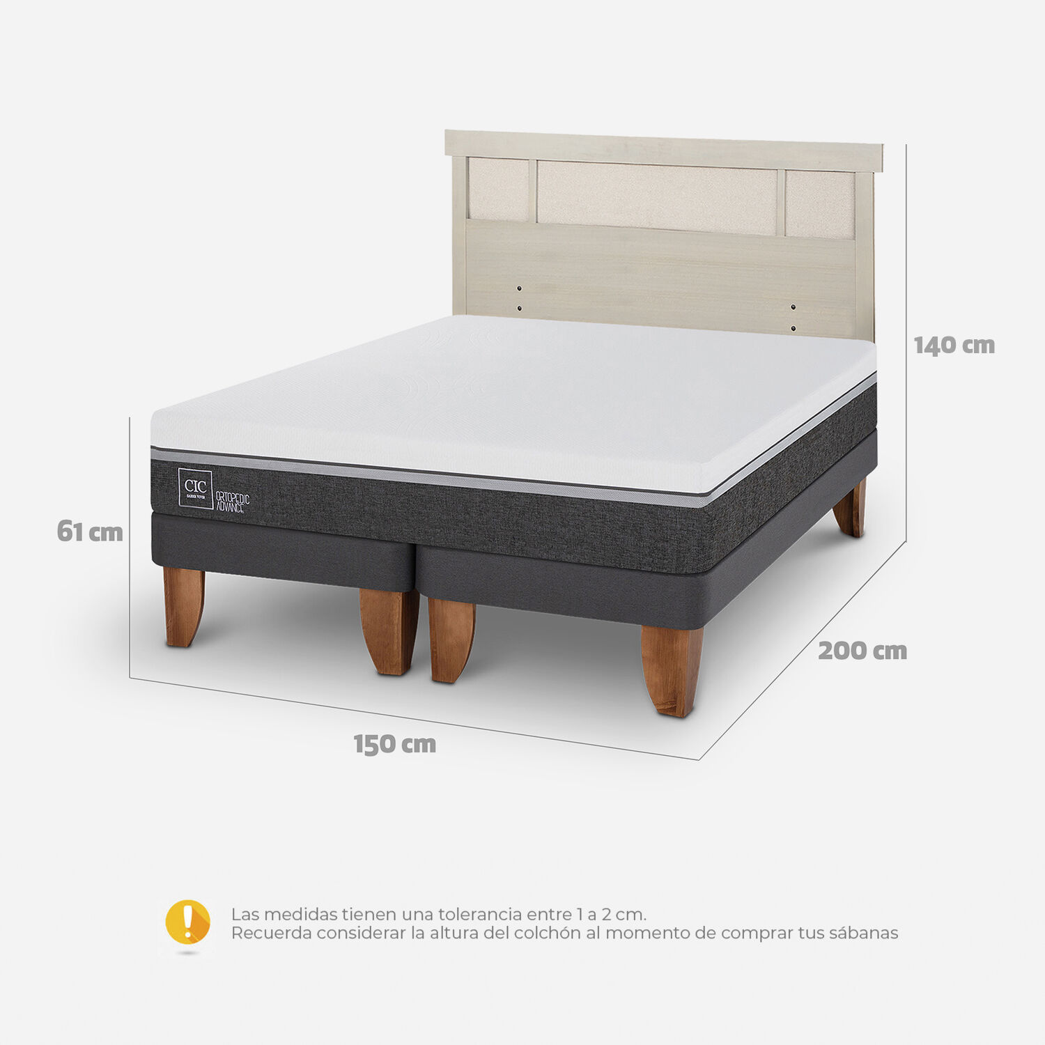 Cama Europea 2 Plazas Ortopedic Advance Base Dividida + Respaldo Dublín Alpino
