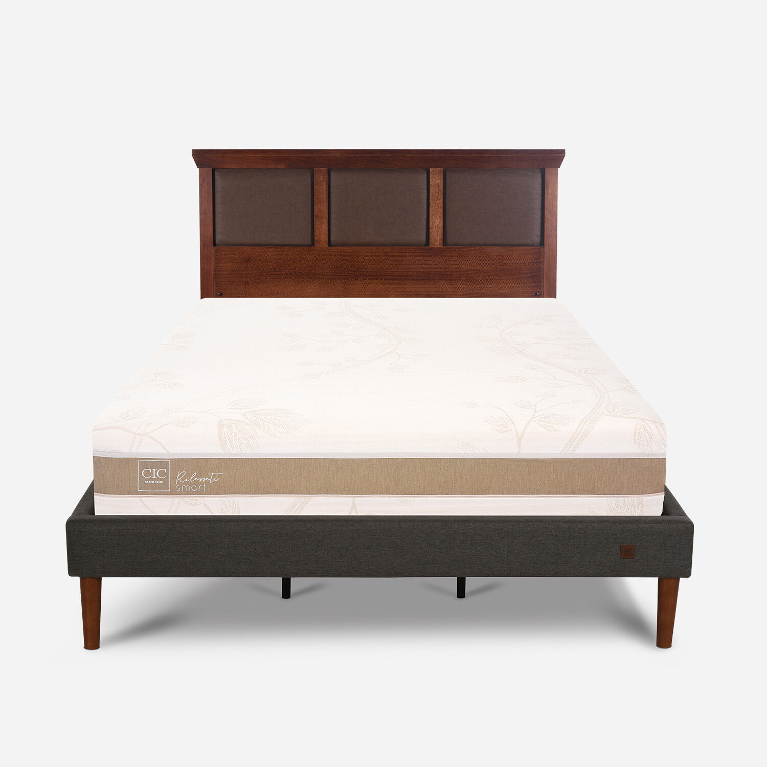 Cama Europea Curve King Rilassati Smart + Respaldo New Torino Caramel