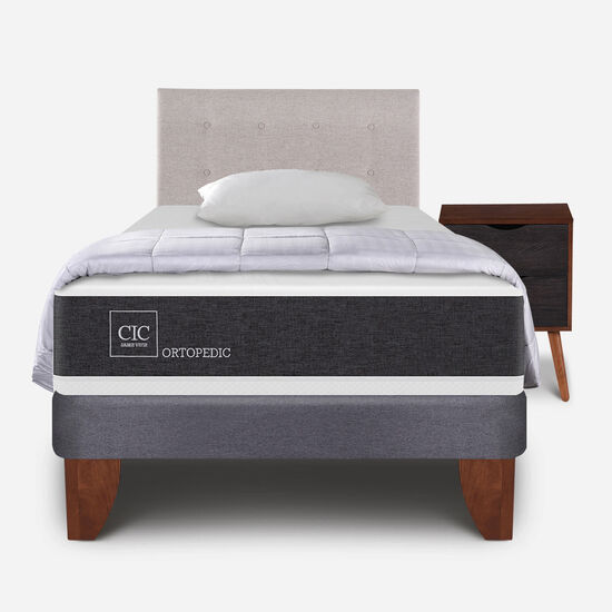 Cama Europea 1.5 Plazas Ortopedic + Almohada + Plumón + Set Tigris
