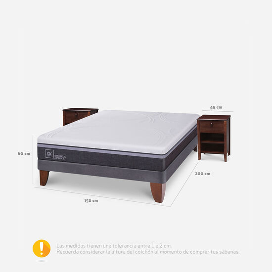 Cama Europea 2 Plazas Base Normal Ortopedic Advance + Veladores Torino Choc