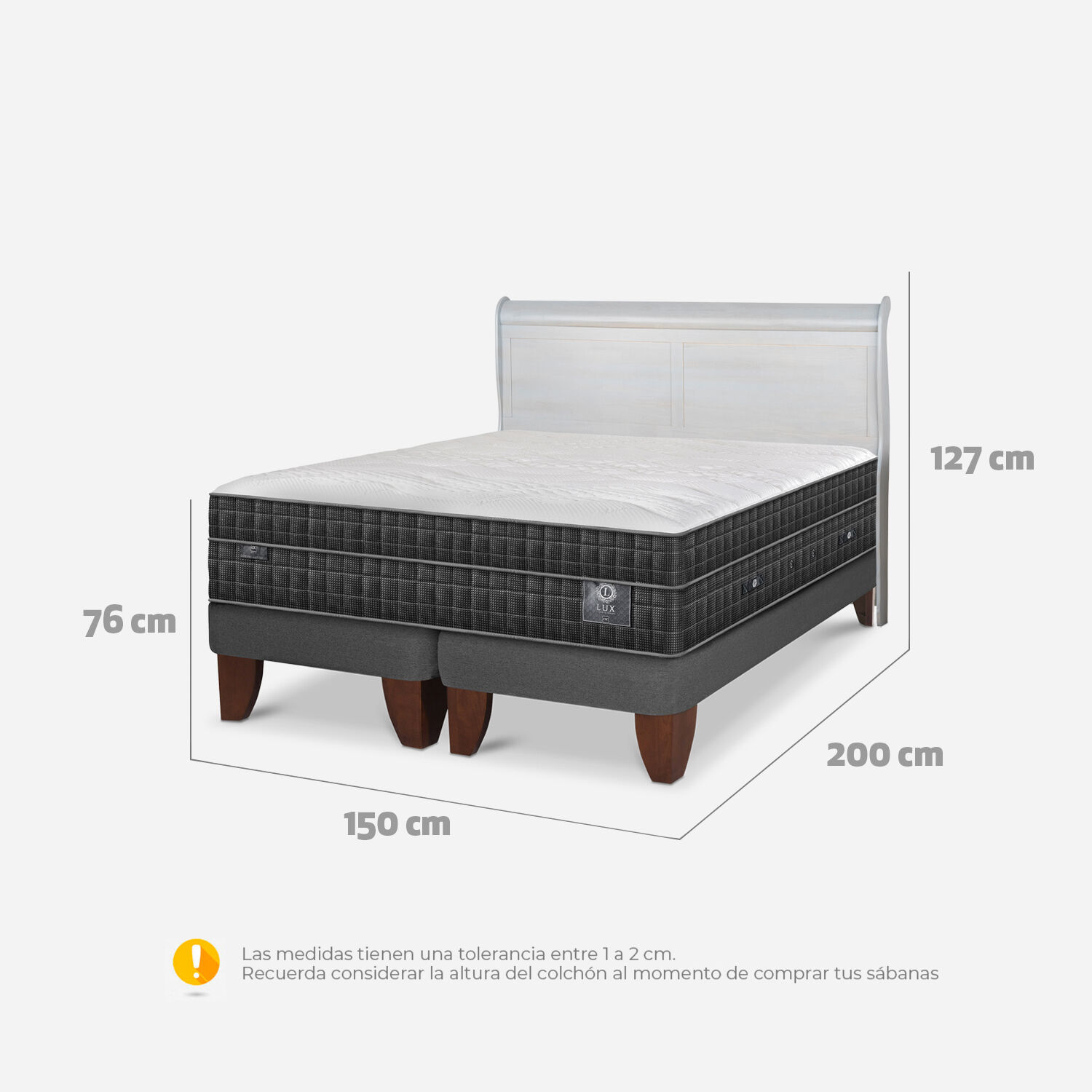 Cama Europea 2 Plazas Lux Base Dividida + Respaldo Miró Alpino