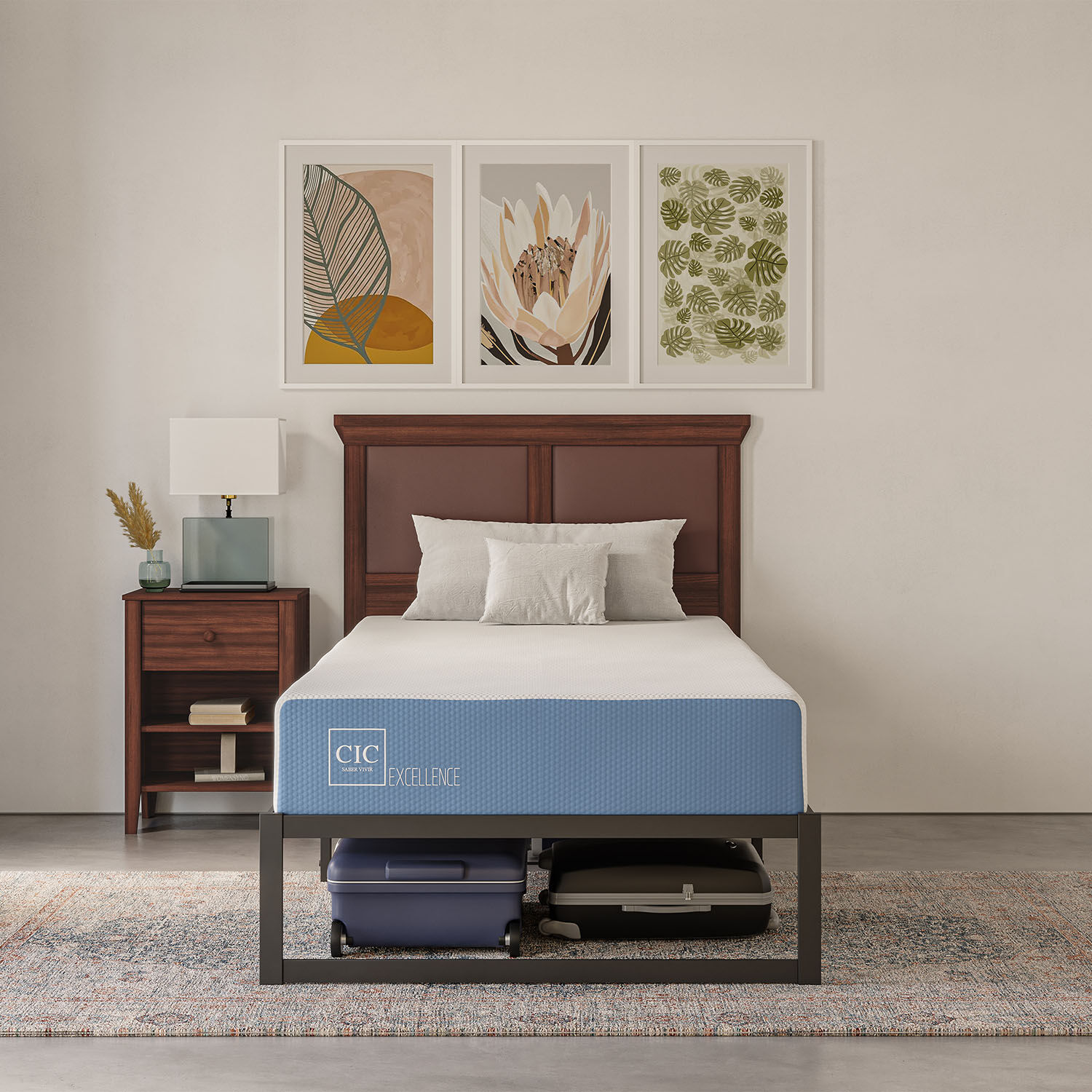 Cama Iron Smart 1,5 Plazas  Excellence + Respaldo Black