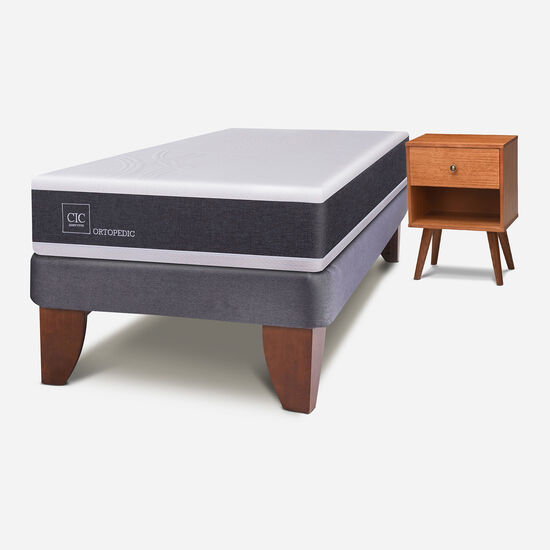 Cama Europea 1.5 Plazas Ortopedic + Velador New Gales