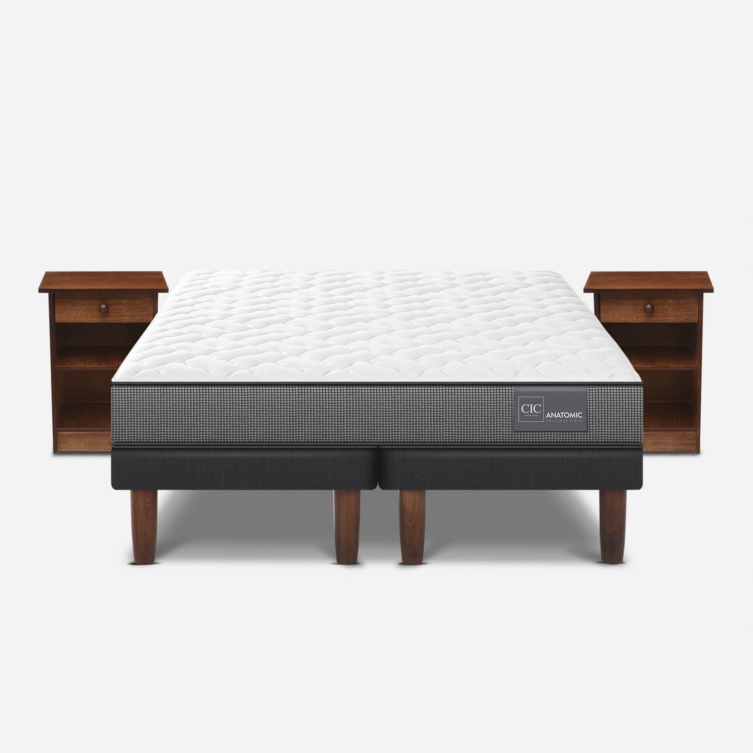 Cama Europea 2 Plazas Anatomic Base Dividida + Veladores Dubl&iacute;n Caramel