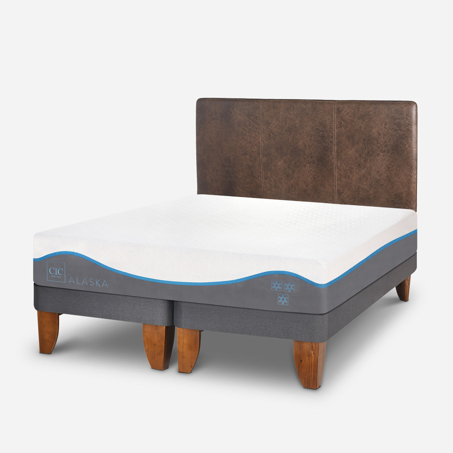 Cama Europea 2 Plazas Alaska Base Dividida + Respaldo Baker