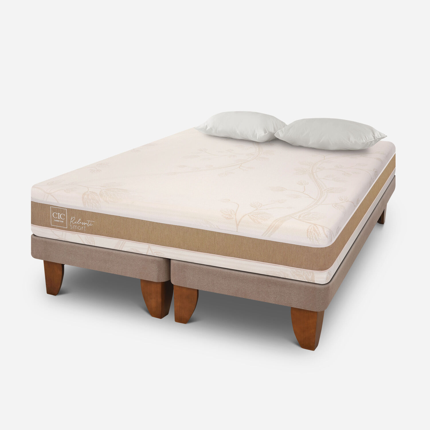 Cama Europea 2 Plazas Rilassati Smart Base Dividida + Almohadas Viscoelásticas