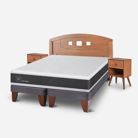 Cama Europea 2 Plazas Ortopedic Base Dividida + Set Gales Caramel