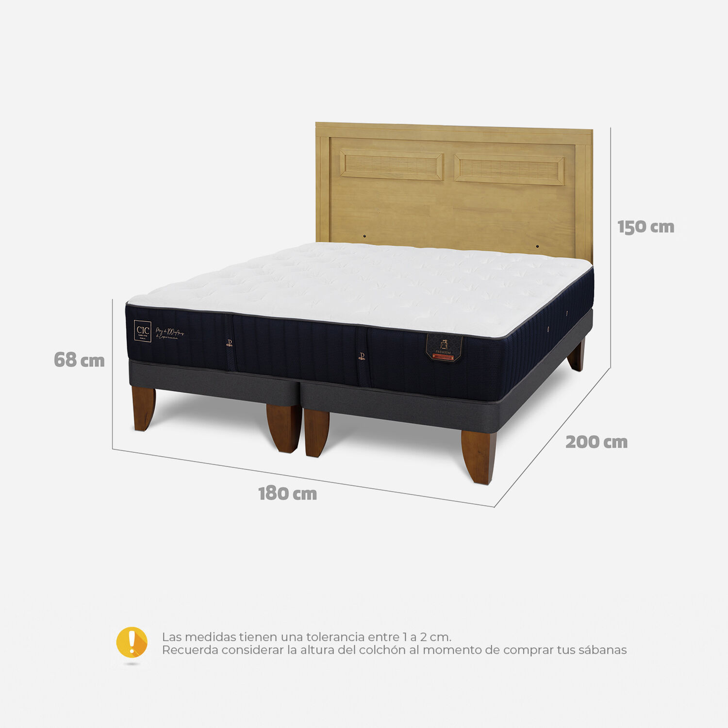 Cama Europea King Premium + Respaldo Milán Mostaza