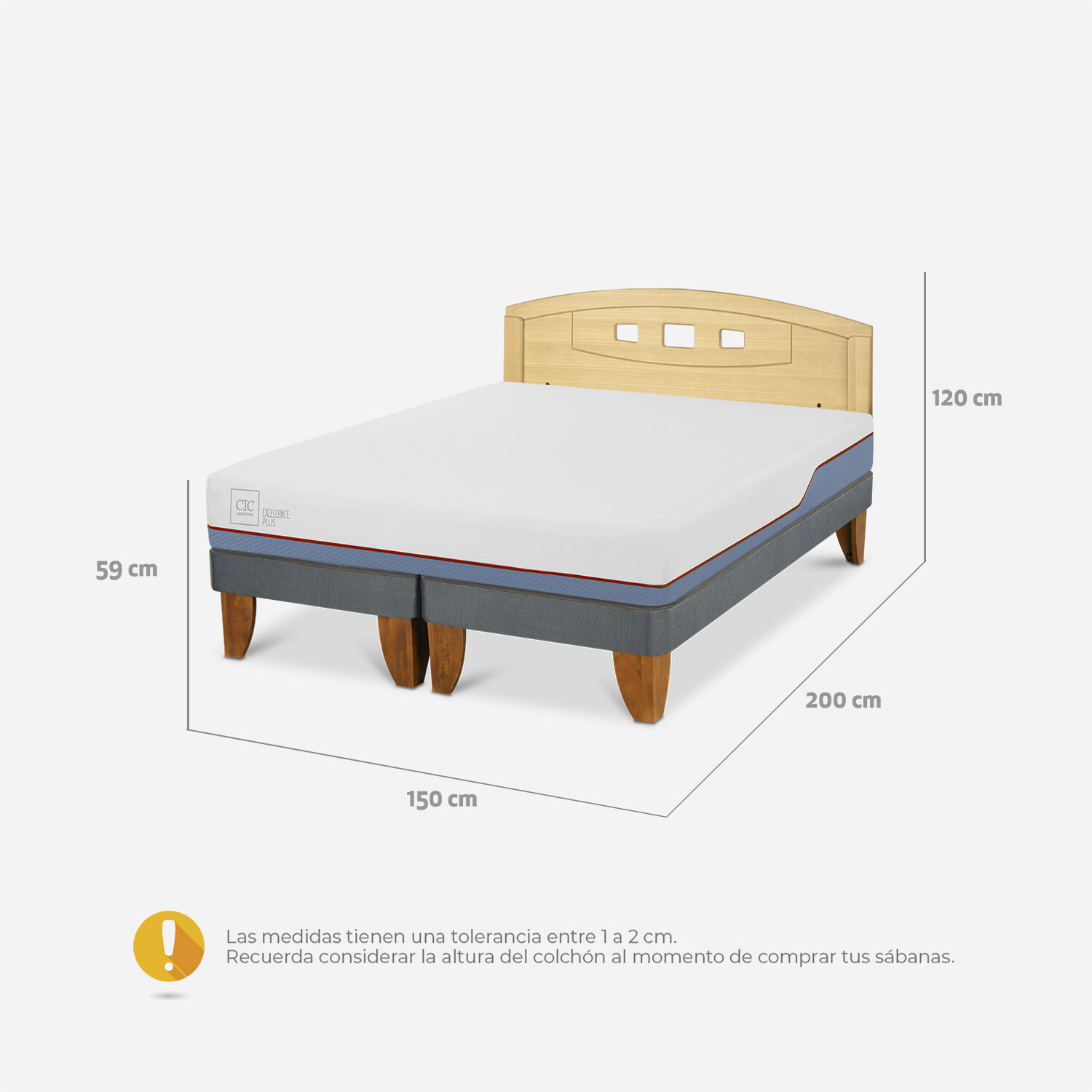 Cama Europea 2 Plazas Excellence Plus Base Dividida + Respaldo Gales Mostaza