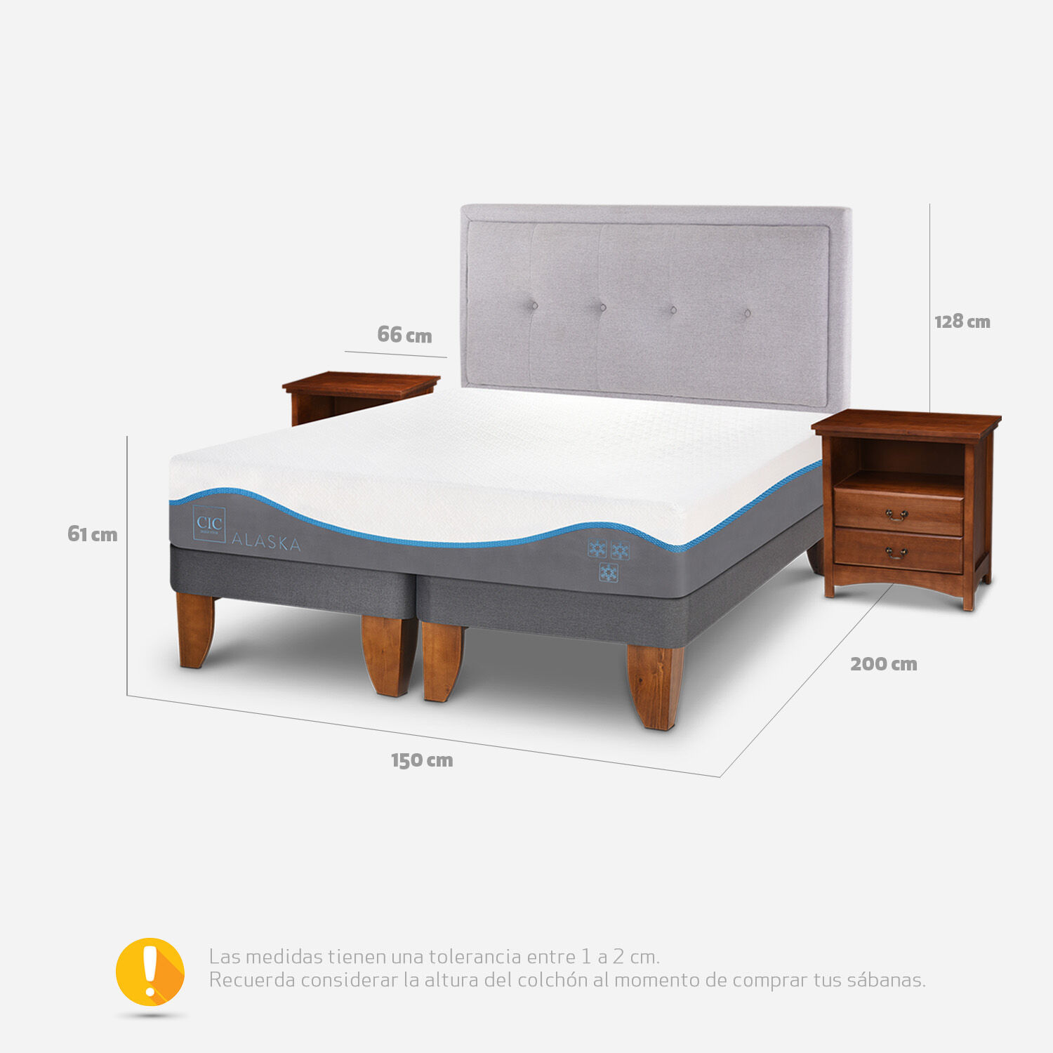 Cama Europea 2 Plazas Alaska Base Dividida + Set Ganges