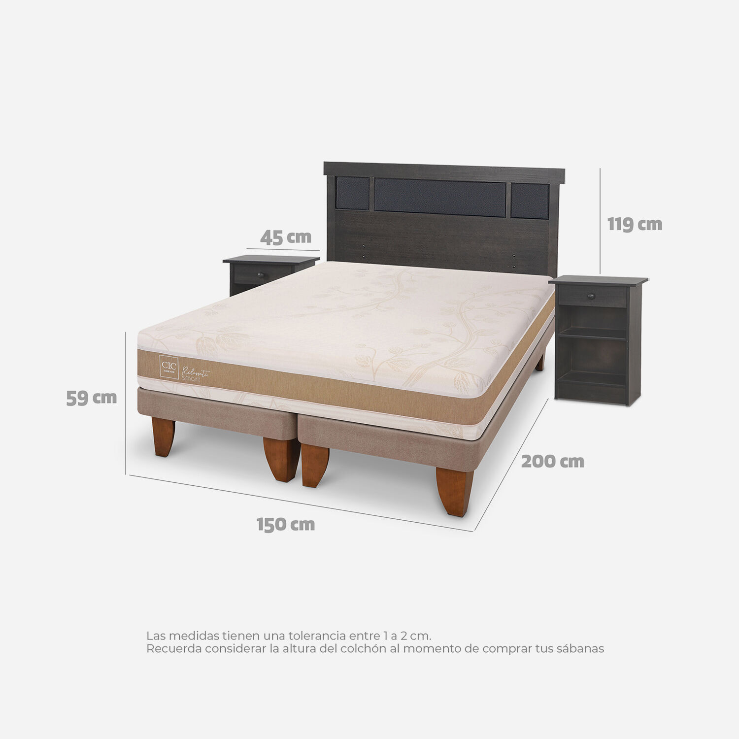 Cama Europea 2 Plazas Rilassati Infinity Set Dubl&iacute;n Gris