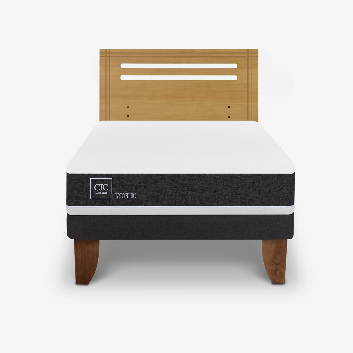 Cama Europea 1,5 Plazas Ortopedic + Respaldo M&uacute;nich Mostaza