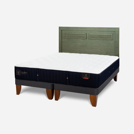 Cama Europea 2 Plazas Premium Base Dividida + Respaldo Milán Olivo