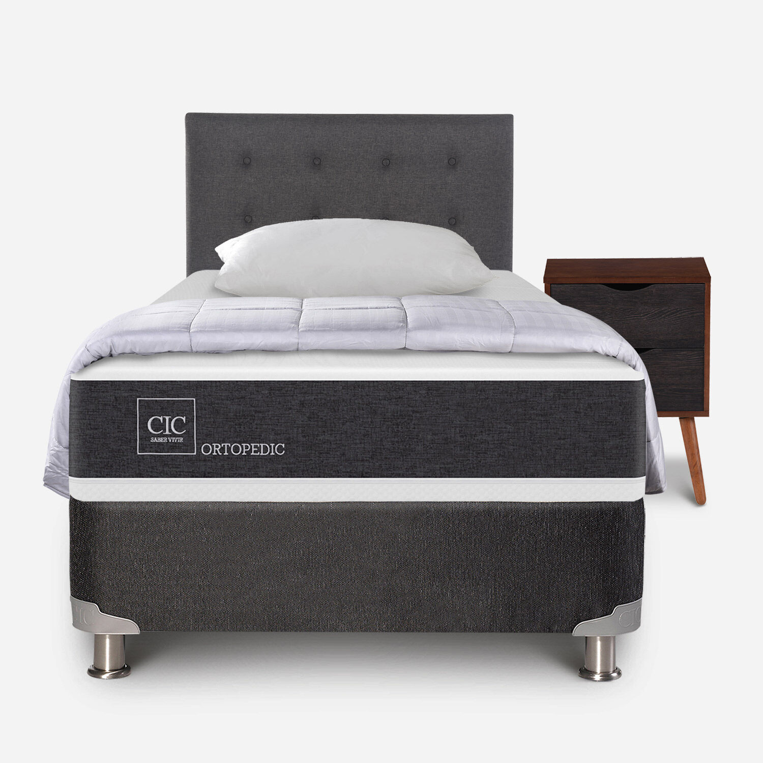 Box Spring 1,5 Plazas Ortopedic 5 Zonas + Almohada + Plum&oacute;n + Set &Eacute;ufrates