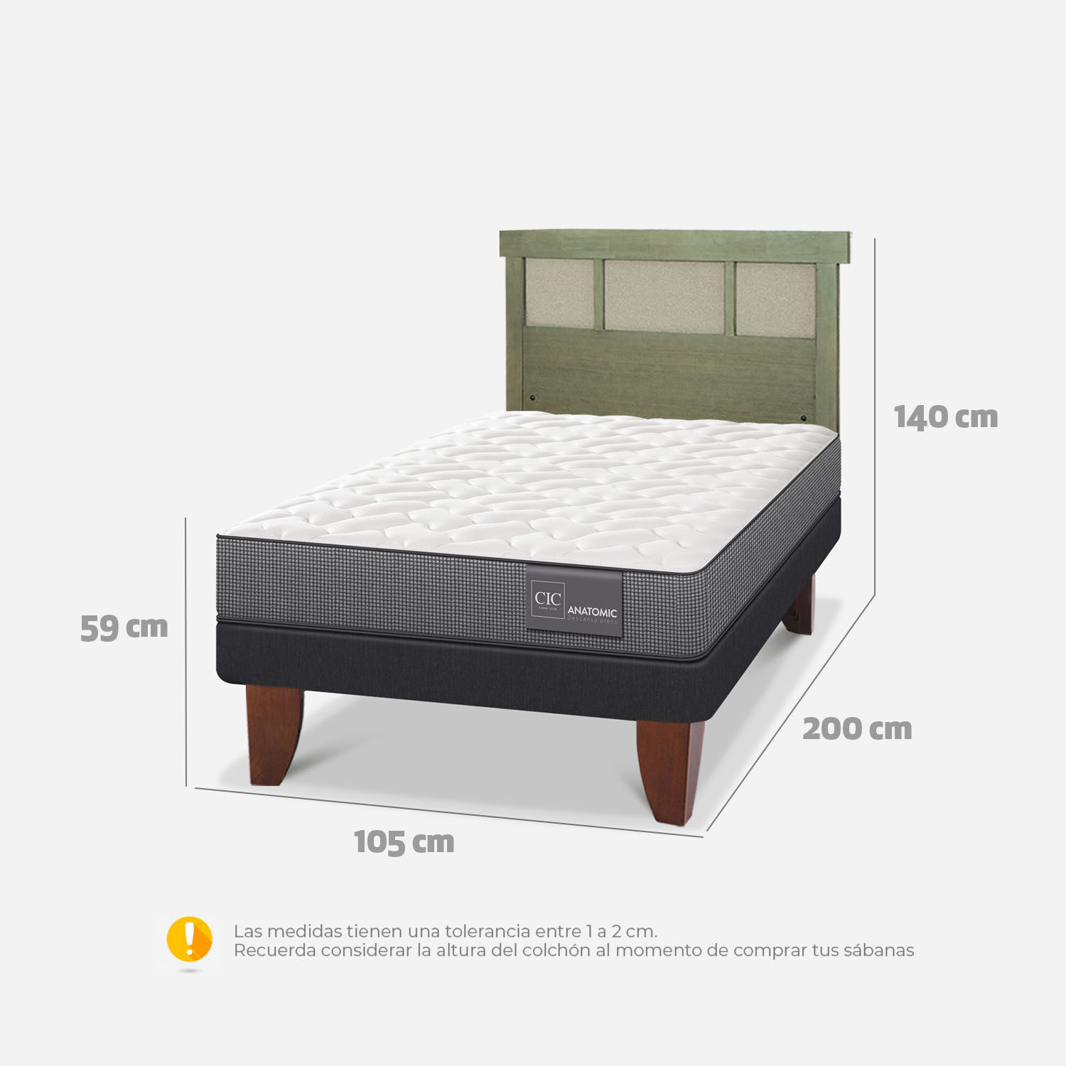 Cama Europea 1,5 Plazas Anatomic + Respaldo Dublín Olivo