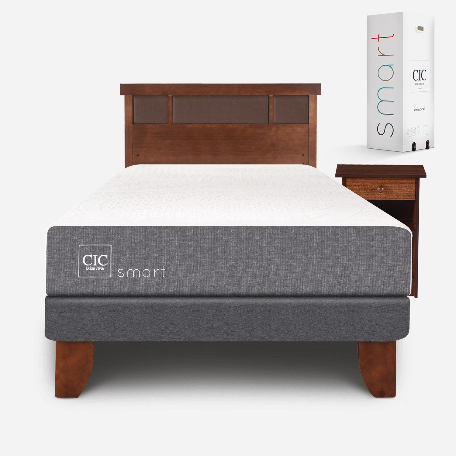 Cama Europea 1,5 Plazas Smart + Set Dubl&iacute;n Caramel