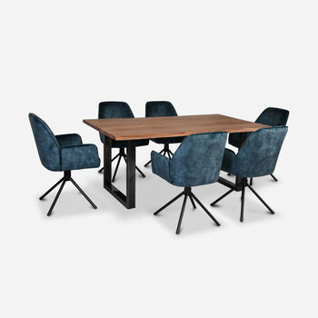 Comedor Florencia Natural + 6 Sillas Ottawa Azul